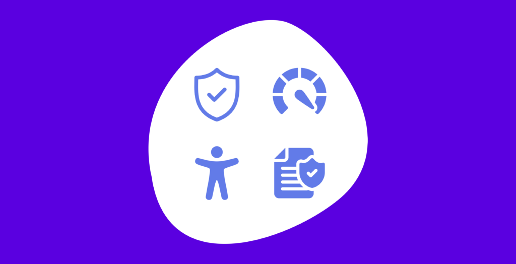 Bluppel logo showing security, performance, accessibility and regulation icons.
