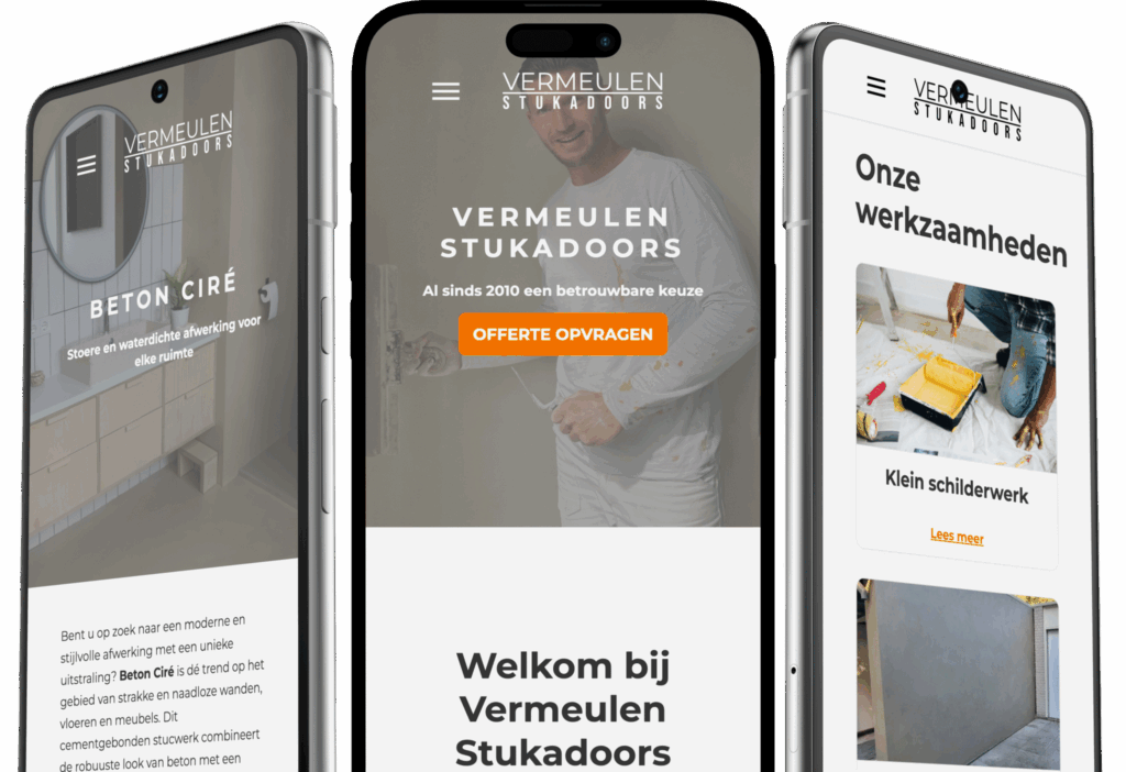 Multiple devices showing screenshots of the new website for Vermeulen Stukadoors