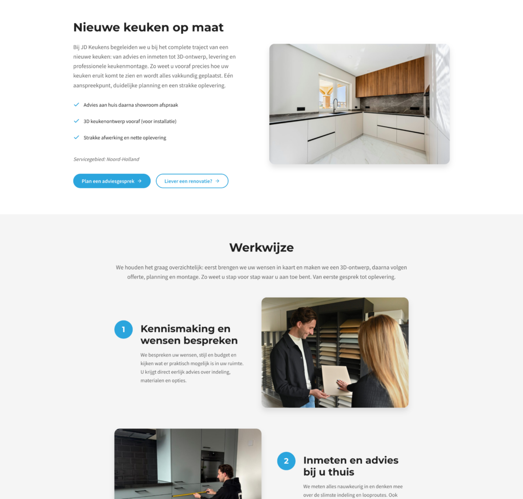 Screenshot JD Keukens page